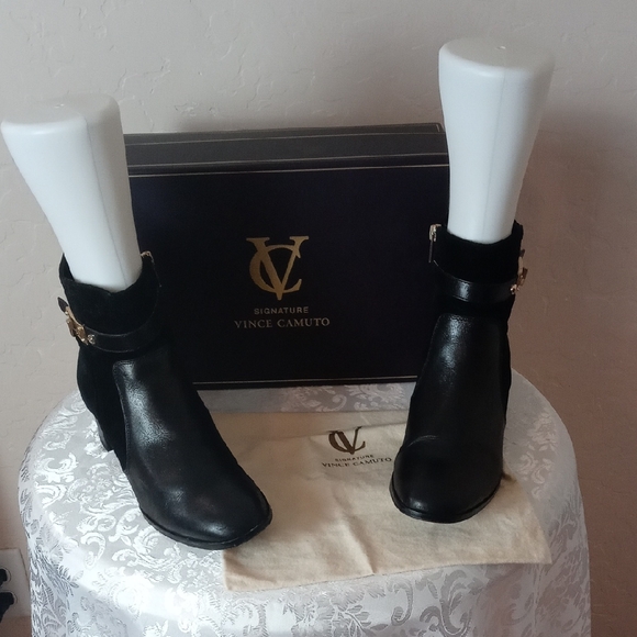 Vince Camuto Shoes - Vince Camuto Black Ankle Booties with Gold Buckle